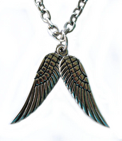 Double Angel Wing Pendant Necklace Stainless Steel Link Chain SP66