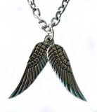 Double Angel Wing Pendant Necklace Stainless Steel Link Chain SP66