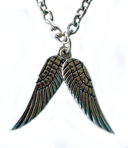 Double Angel Wing Pendant Necklace Stainless Steel Link Chain SP66
