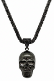 Large Skull Gunmetal Stainless-Steel Byzantine Necklace SP69
