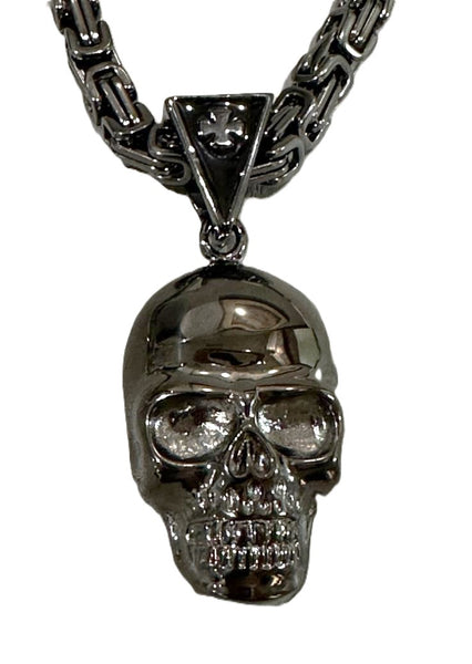 Stainless-Steel Necklace and Large Skull Gunmetal Byzantine SP69