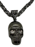 Large Skull Gunmetal Stainless-Steel Byzantine Necklace SP69