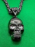 Large Skull Gunmetal Stainless-Steel Byzantine Necklace SP69