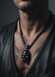 Large Skull Gunmetal Stainless-Steel Byzantine Necklace SP69