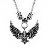 Black Bling Open Wing Fleur De Lis Pendant Necklace Stainless Steel SP71