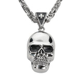 Large Skull Necklace Pendant & Byzantine Chain Men's Biker Stainless Steel SP72-BYZ