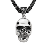 Large Skull Necklace Pendant & Byzantine Chain Men's Biker Stainless Steel SP72-BYZ