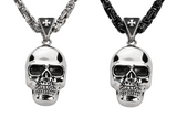 Large Skull Necklace Pendant & Byzantine Chain Men's Biker Stainless Steel SP72-BYZ