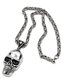 Large Skull Necklace Pendant & Byzantine Chain Men's Biker Stainless Steel SP72-BYZ