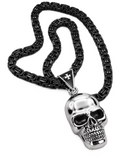 Large Skull Necklace Pendant & Byzantine Chain Men's Biker Stainless Steel SP72-BYZ