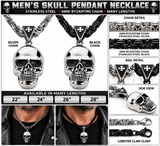 Large Skull Necklace Pendant & Byzantine Chain Men's Biker Stainless Steel SP72-BYZ