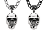 Large Skull Necklace Pendant & Figaro Link Chain Men's Biker Stainless Steel SP72-FIG