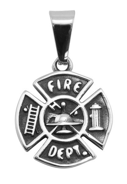 Stainless Steel Fire Department Pendant or Charm 3mm Solid Rope Necklace Maltese Cross SP75