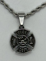 Stainless Steel Fire Department Pendant or Charm 3mm Solid Rope Necklace Maltese Cross SP75