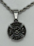 Stainless Steel Fire Department Pendant or Charm 3mm Solid Rope Necklace Maltese Cross SP75
