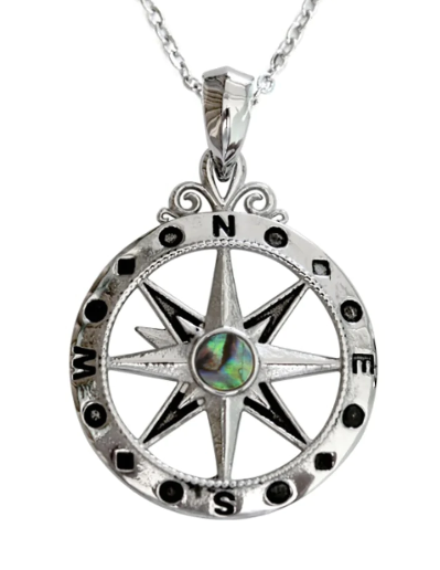 Heavy Metal Jewelry Abalone Compass Pendant Only with Adjustable 16 inch - 20 inch Chain Necklace Stainless Steel SP78