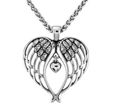 Angel Wings Heart Pendant & Foxtail Chain Necklace Stainless Steel SP79