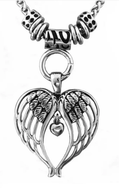 Heavy Metal Jewelry Ladies Angel Wing Heart Pendant Necklace Stainless Steel SP79