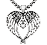 Angel Wings Heart Pendant & Foxtail Chain Necklace Stainless Steel SP79