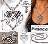 Angel Wings Heart Pendant & Foxtail Chain Necklace Stainless Steel SP79