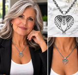 Angel Wings Heart Pendant & Foxtail Chain Necklace Stainless Steel SP79