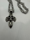 Stainless Steel Skull on Knife Cross 6mm 24-inch Byzantine Chain SP7