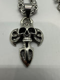Stainless Steel Skull on Knife Cross 6mm 24-inch Byzantine Chain SP7