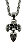 Gothic Cross Skull Pendant on 6mm Byzantine Chain Men's Necklace Stainless Steel SP7