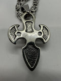 Stainless Steel Skull on Knife Cross 6mm 24-inch Byzantine Chain SP7