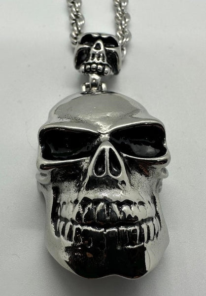 Stainless Steel 5mm Rope Necklace Two Skulls Large and Small SP80