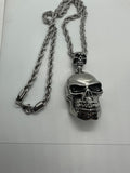 Stainless Steel 5mm Rope Necklace Two Skulls Large and Small SP80