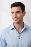 Two Tone Large Triple Layer Cross Pendant Necklace Stainless Steel <br>SP82