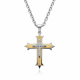 Two Tone Large Triple Layer Cross Pendant Necklace Stainless Steel <br>SP82