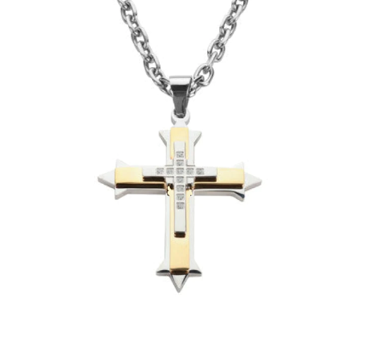 Biker Jewelry's Large Triple Layer Cross Pendant Necklace Stainless Steel SP82