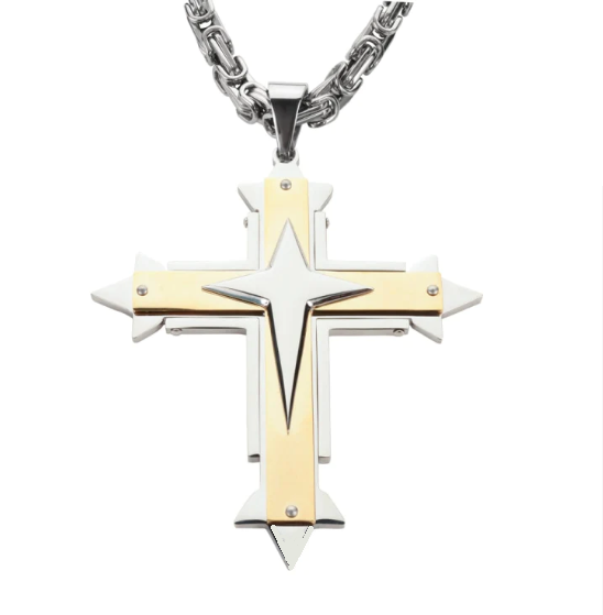 Biker Jewelry Triple Layer Cross Pendant Necklace Stainless Steel Religious Jewelry SP85