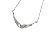 Ladies Double Angel Wing Crystal Stainless Steel Necklace Pendant SP86