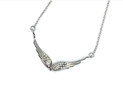 Ladies Double Angel Wing Crystal Stainless Steel Necklace Pendant SP86