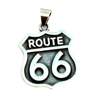 Stainless Steel Rope or Byzantine Necklace with Large Route 66 Pendant SP87