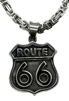 Stainless Steel Rope or Byzantine Necklace with Large Route 66 Pendant SP87