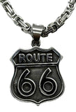 Stainless Steel Rope or Byzantine Necklace with Large Route 66 Pendant SP87