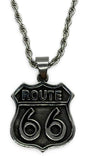 Stainless Steel Rope or Byzantine Necklace with Large Route 66 Pendant SP87