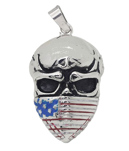 Stainless Steel Rope or Byzantine Necklace with Big Skull / Flag Bandanna SP88
