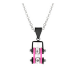 Biker Jewelry Ladies Mini Bike Chain Pendant Necklace Stainless Steel Black & Hot Pink SP89