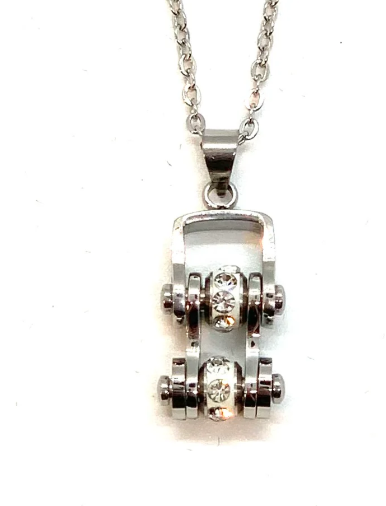 Women's Mini Motorcycle Bike Chain Pendant All Chrome, Stainless Steel SP91
