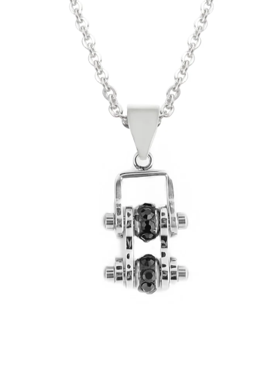 Biker Jewelry Ladies Mini Motorcycle Bike Chain Pendant Necklace Stainless Steel Chrome & Black Crystals SP92