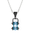 Biker Jewelry Ladies Mini Motorcycle Bike Chain Pendant Necklace Stainless Steel Chrome & Candy Blue SP93