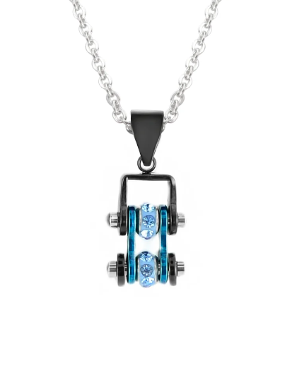 Biker Jewelry Ladies Mini Motorcycle Bike Chain Pendant Necklace Stainless Steel Chrome & Candy Blue SP93