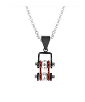 Women's Mini Motorcycle Bike Chain Pendant Black & Candy Red, Stainless Steel SP94