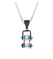 Heavy Metal Jewelry Ladies Mini Bike Chain Pendant Necklace Stainless Steel Black & Rainbow SP97