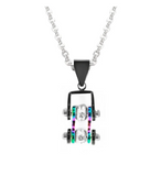 Heavy Metal Jewelry Ladies Mini Bike Chain Pendant Necklace Stainless Steel Black & Rainbow SP97